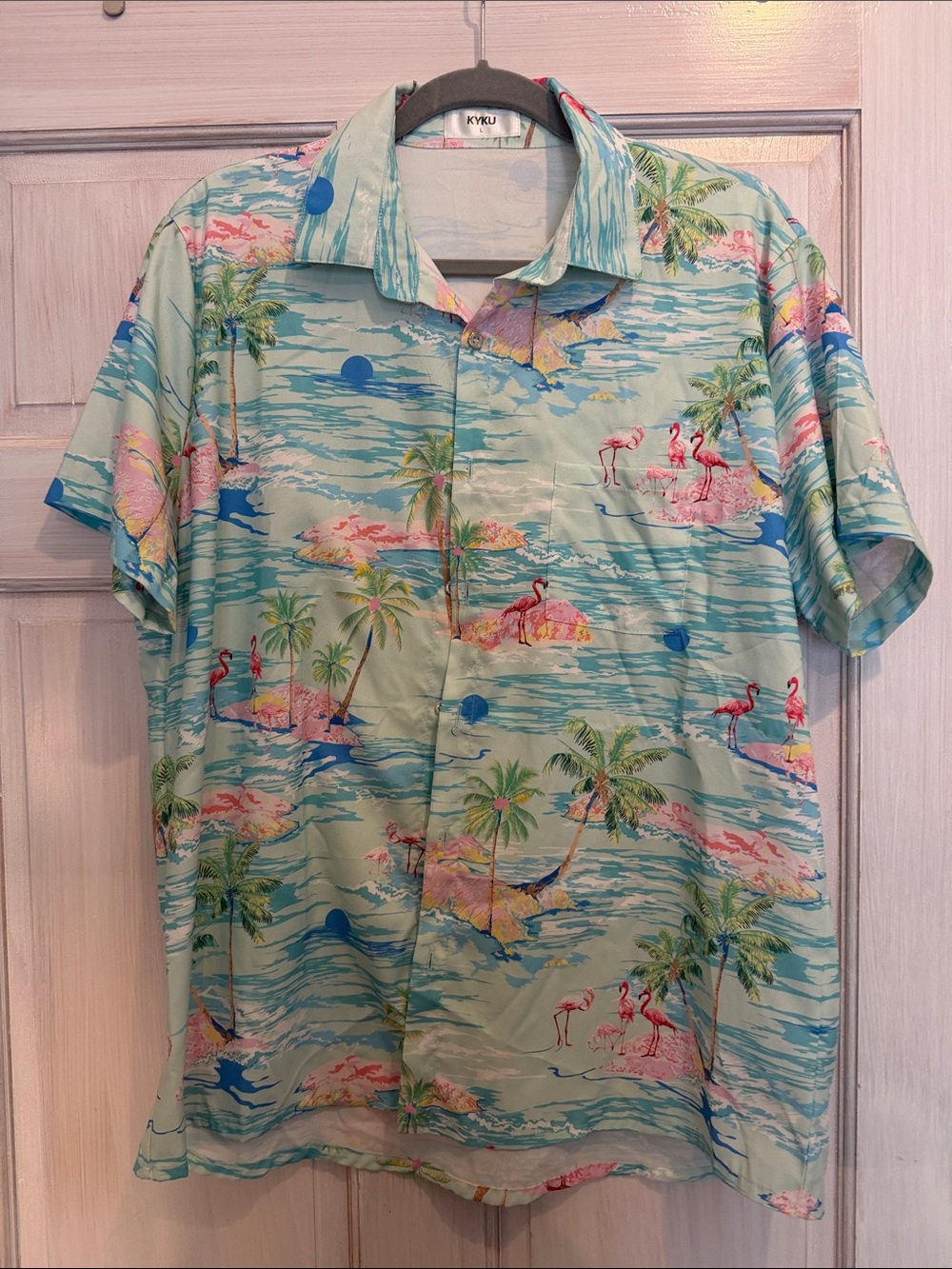 Mint Green Flamingo Print Short-Sleeve Shirt